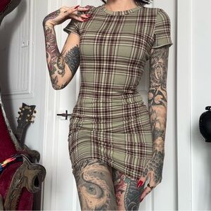Green plaid mini dress